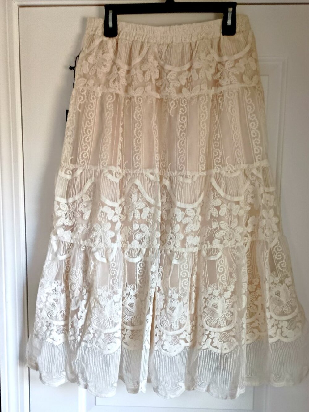 NEW! BOHO ROMANCE Embroidered LACE MIDI SKIRT
